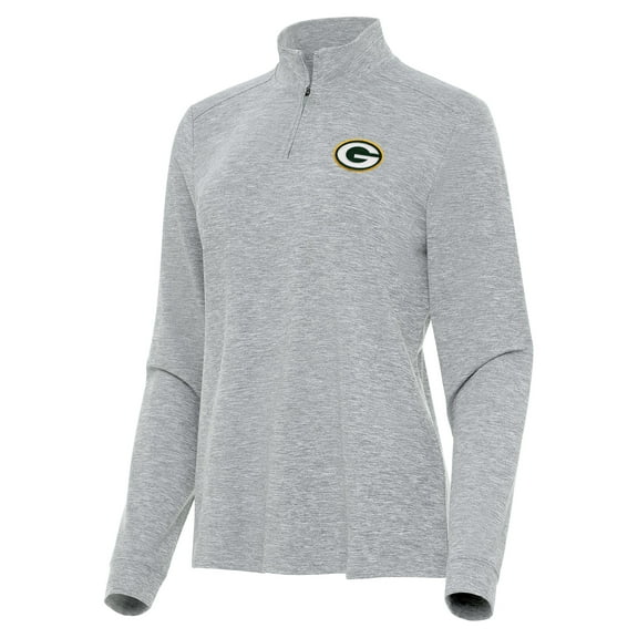 Women's Antigua  Heather Gray Green Bay Packers Mentor Quarter-Zip Jacket