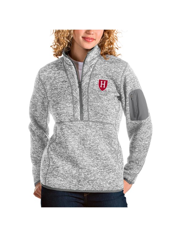 Women's Antigua Heather Gray Harvard Crimson Fortune Half-Zip Pullover Jacket