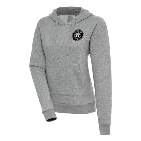 Women's Antigua Heather Gray Houston Astros Brushed Metallic Victory Pullover Hoodie