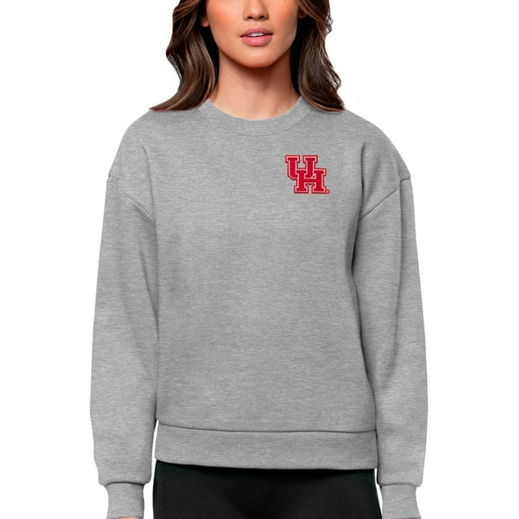 Women's Antigua Heather Gray Houston Cougars Logo Victory Crewneck Pullover Sweatshirt