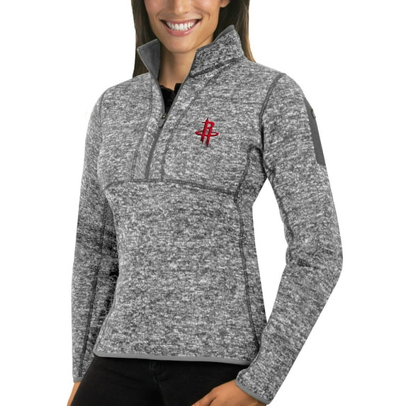 Women's Antigua Heather Gray Houston Rockets Fortune Half-Zip Pullover Jacket