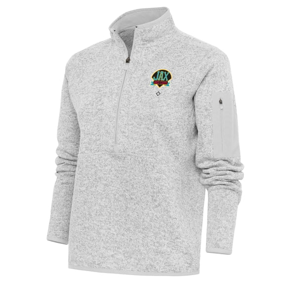 Women's Antigua Heather Gray Jacksonville Red Caps Fortune Half-Zip Pullover Jacket