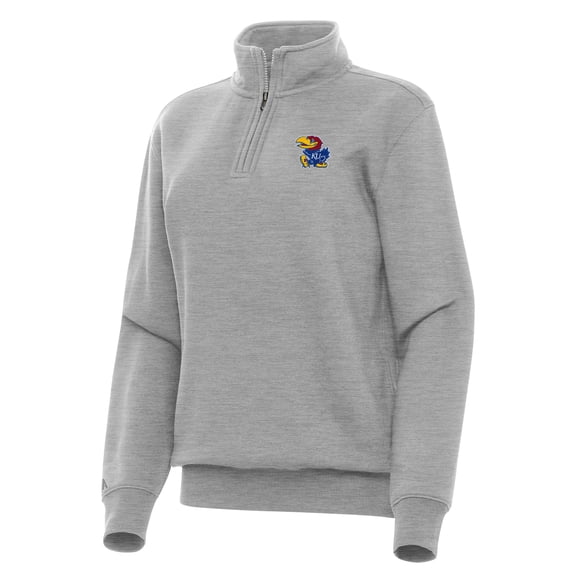 Women's Antigua Heather Gray Kansas Jayhawks Victory Quarter-Zip Sweatshirt