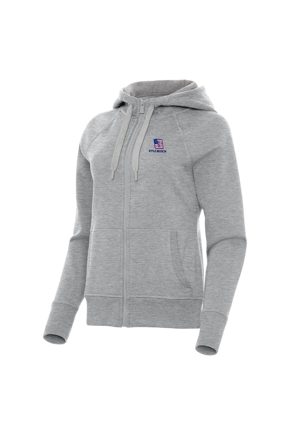 Women's-Antigua Heather Gray Kyle Busch Victory Full-Zip Hoodie