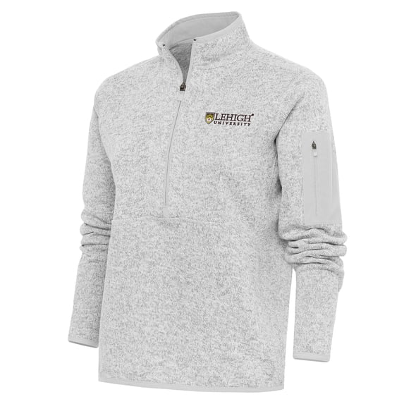 Women's Antigua Heather Gray Lehigh Mountain Hawks Fortune Half-Zip Pullover Top