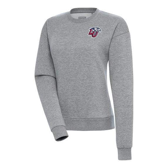 Women's Antigua Heather Gray Liberty Flames Victory Pullover Sweatshirt
