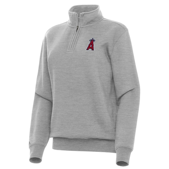 Women's Antigua Heather Gray Los Angeles Angels Victory Quarter-Zip Sweatshirt