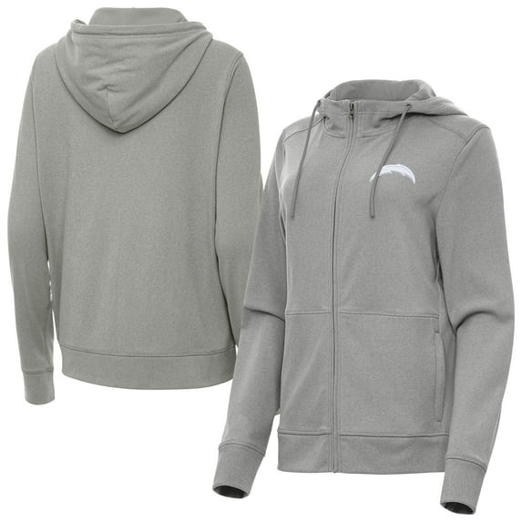 Women's Antigua Heather Gray Los Angeles Chargers Seeker Full-Zip Hoodie Jacket