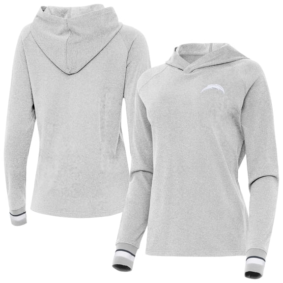 Women's Antigua Heather Gray Los Angeles Chargers Trek Raglan Pullover Hoodie