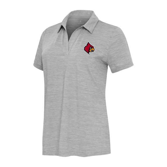 Women's Antigua Heather Gray Louisville Cardinals Layout V-Neck Polo