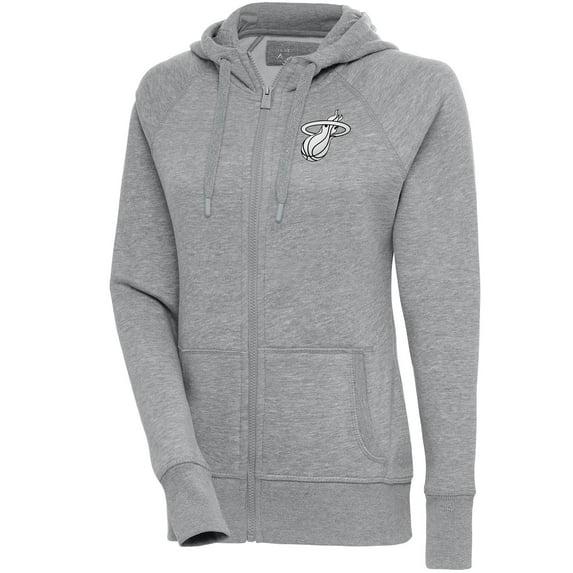 Women's Antigua Heather Gray Miami Heat Brushed Metallic Victory Full-Zip Hoodie