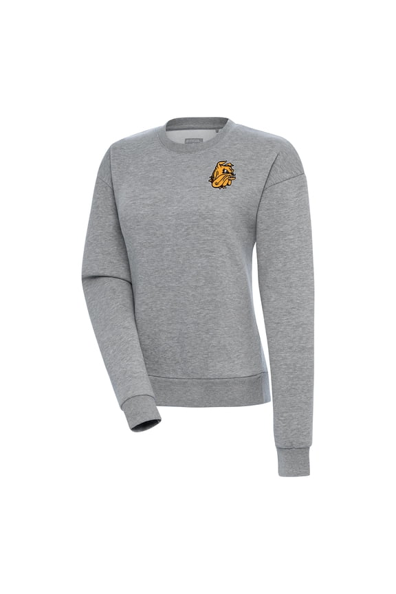 Women's Antigua Heather Gray Minnesota Duluth Bulldogs Logo Victory Crewneck Pullover Sweatshirt