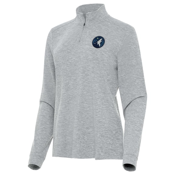 Women's Antigua  Heather Gray Minnesota Timberwolves Mentor Quarter-Zip Mock Long Sleeve Top