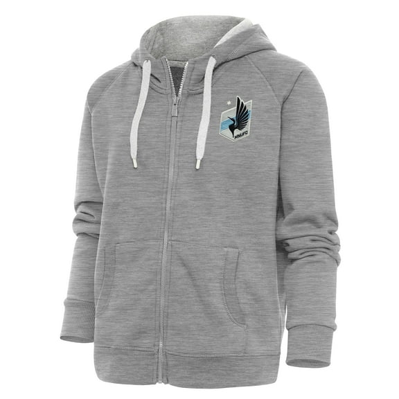 Women's Antigua Heather Gray Minnesota United FC Logo Victory Full-Zip Hoodie
