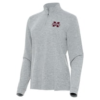 Women's Antigua Heather Gray Mississippi State Bulldogs Mentor Long Sleeve Quarter-Zip Mock Polo