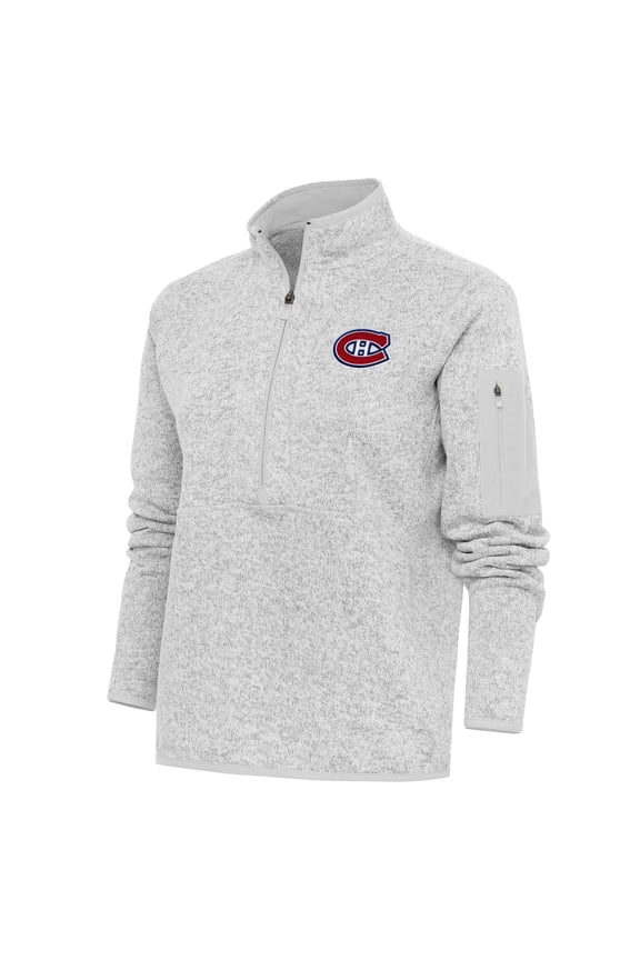 Women's Antigua Heather Gray Montreal Canadiens Team Logo Fortune Quarter-Zip Jacket