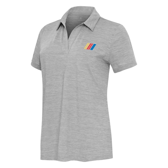 Women's Antigua Heather Gray NASCAR Layout V-Neck Polo