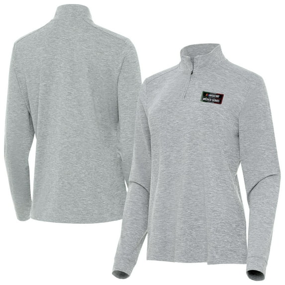 Women's Antigua Heather Gray NASCAR Mexico Series Race Mentor Quarter-Zip Jacket