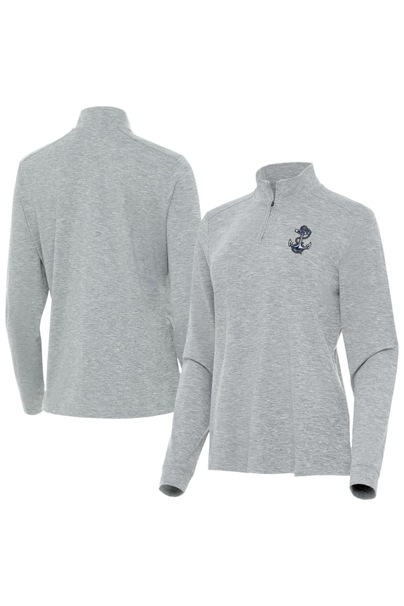 Women's Antigua  Heather Gray Navy Midshipmen Mentor Quarter-Zip Mock Long Sleeve Top