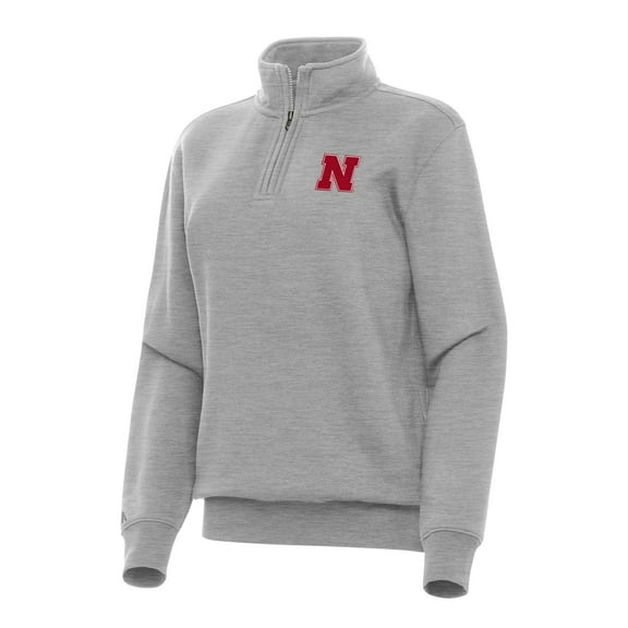 Women's Antigua Heather Gray Nebraska Huskers Victory Quarter-Zip Sweatshirt