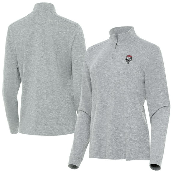 Women's Antigua  Heather Gray New Mexico Lobos Mentor Quarter-Zip Mock Neck Top