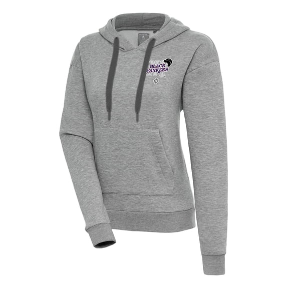 Women's Antigua Heather Gray New York Black Yankees Victory Pullover Hoodie