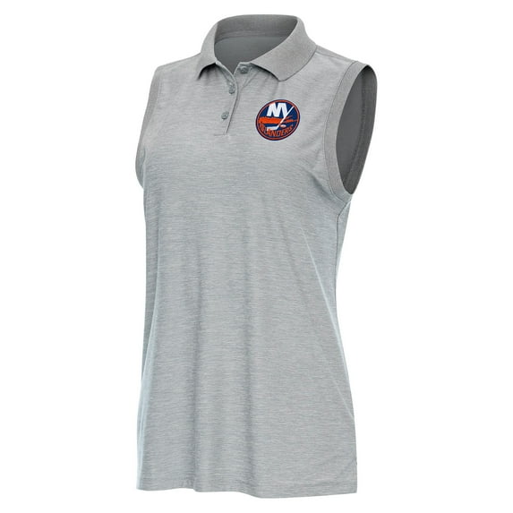 Women's Antigua Heather Gray New York Islanders Recap Sleeveless Polo