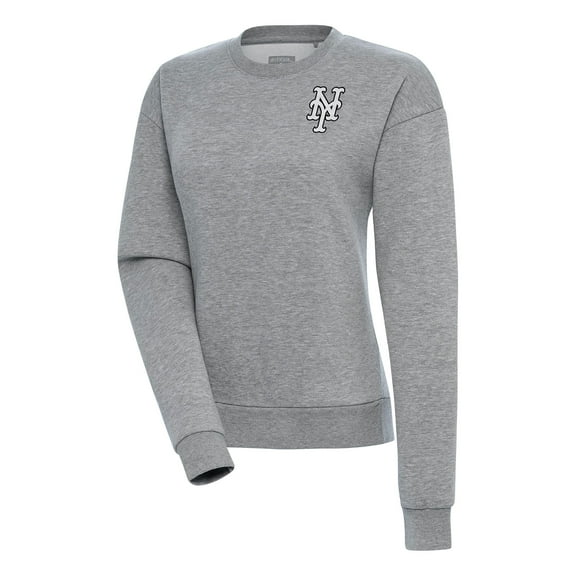 Women's Antigua  Heather Gray New York Mets Brushed Metallic Victory Pullover Sweatshirt