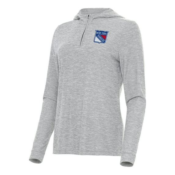 Women's Antigua Heather Gray New York Rangers Daybreak Quarter-Zip Hoodie