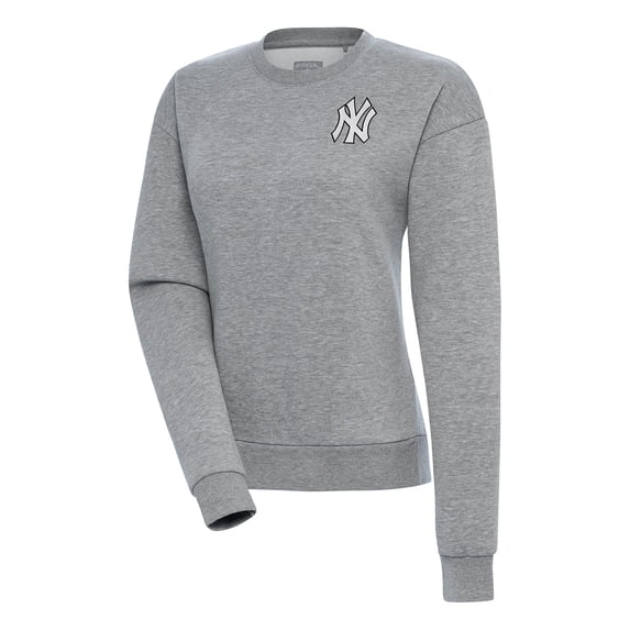 Women's Antigua Heather Gray New York Yankees Brushed Metallic Victory Pullover Sweatshirt