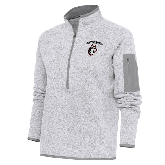 Women's Antigua Heather Gray Northeastern Huskies Fortune Half-Zip Pullover Top