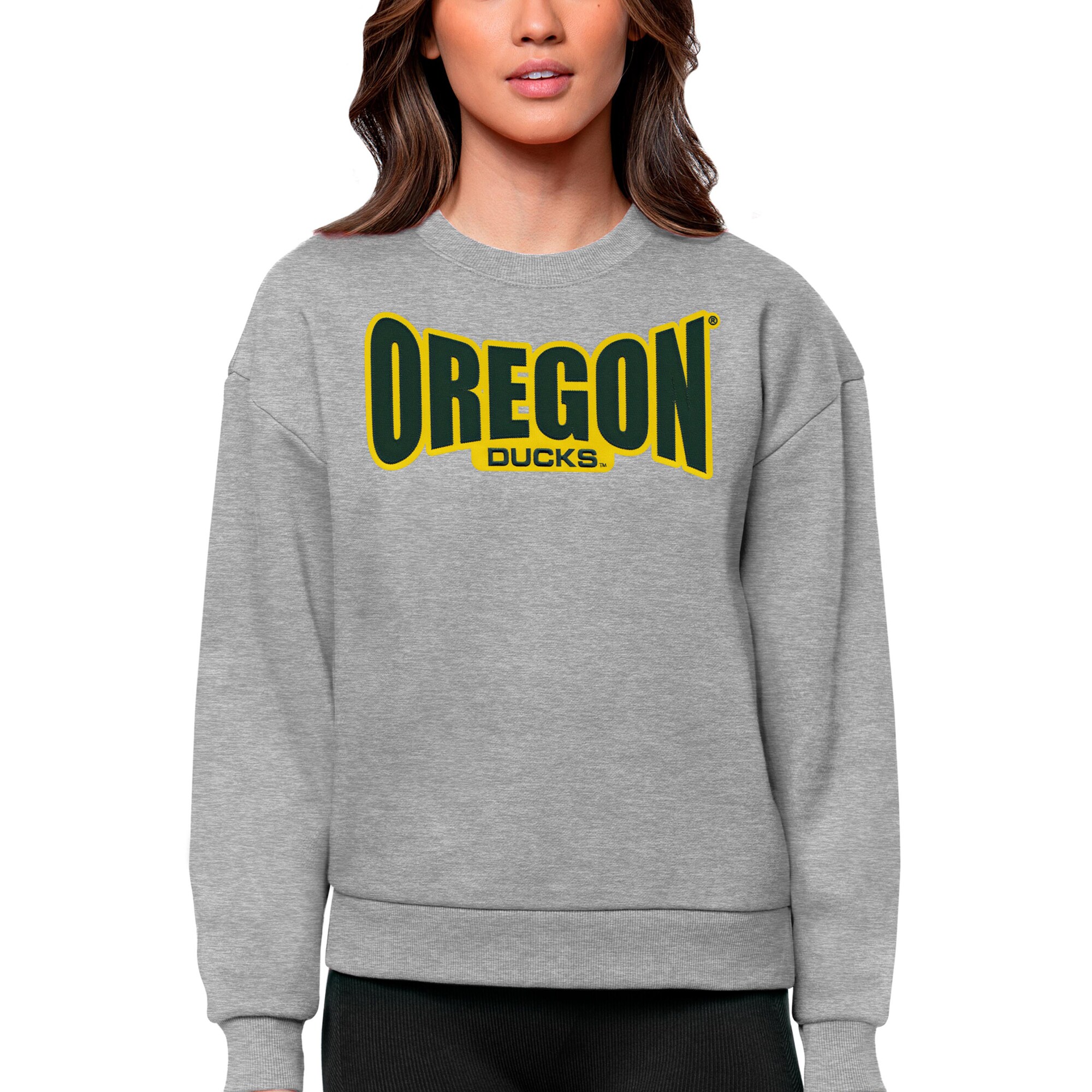 Women s Antigua Heather Gray Oregon Ducks Victory Crewneck Pullover Sweatshirt Walmart