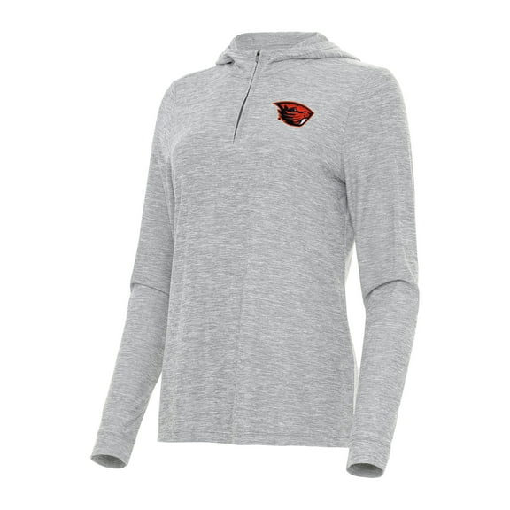 Women's Antigua  Heather Gray Oregon State Beavers Daybreak Quarter-Zip Hoodie