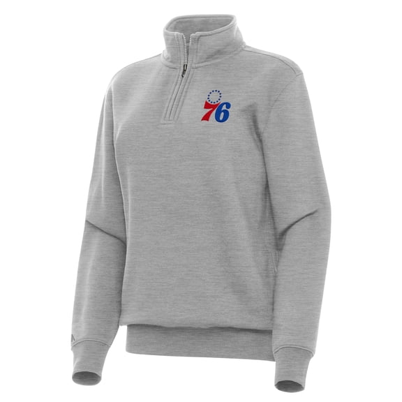 Women's Antigua Heather Gray Philadelphia 76ers Victory Quarter-Zip Sweatshirt