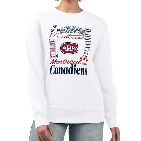 Women's G-III 4Her by Carl Banks White Montreal Canadiens Collage Graphic Fleece Long Sleeve Pullover Sweatshirt
