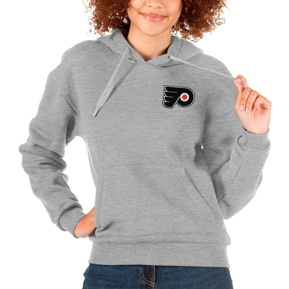 Women's Antigua Heather Gray Philadelphia Flyers Primary Logo Victory Pullover Hoodie