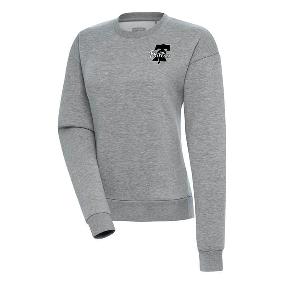 Women's Antigua Heather Gray Philadelphia Phillies Brushed Metallic Victory Pullover Sweatshirt