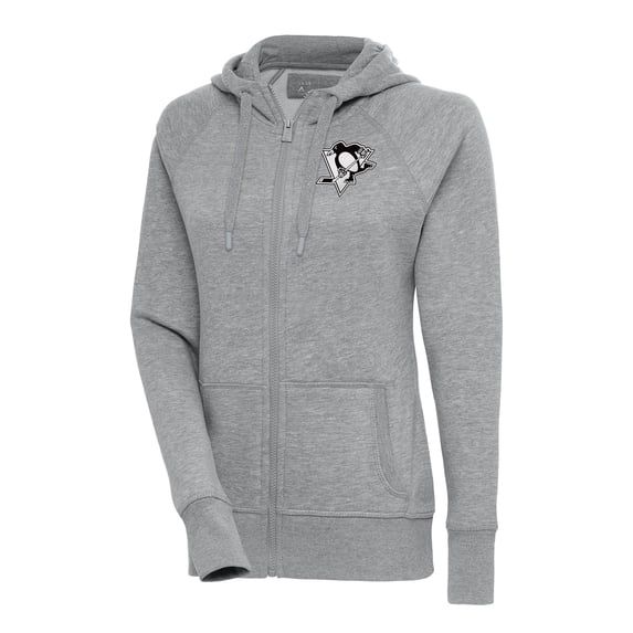 Women's Antigua Heather Gray Pittsburgh Penguins Metallic Logo Victory Full-Zip Hoodie