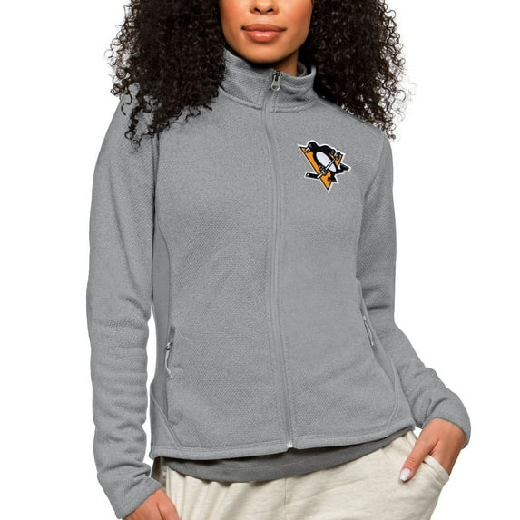 Women's Antigua Heather Gray Pittsburgh Penguins Primary Logo Course Full-Zip Jacket