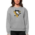 thumbnail image 1 of Women's Antigua Heather Gray Pittsburgh Penguins Primary Logo Team Logo Victory Crewneck Pullover Sweatshirt, 1 of 1