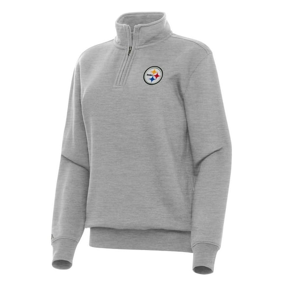 Women's Antigua  Heather Gray Pittsburgh Steelers Victory Quarter-Zip Top