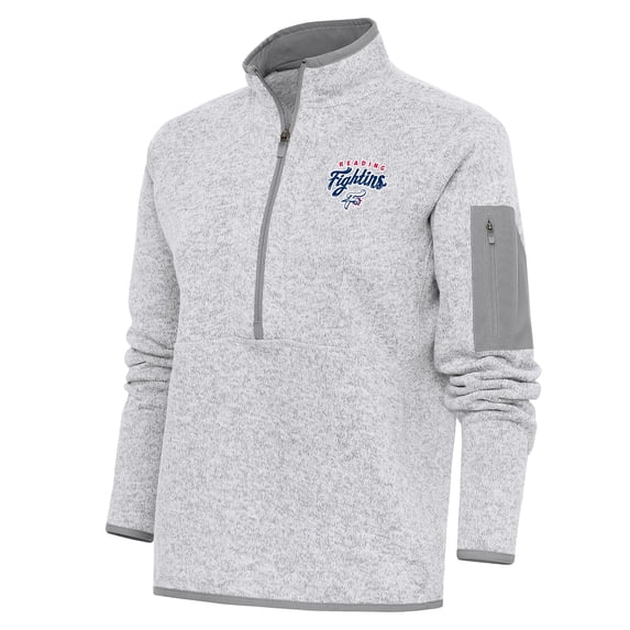 Women's Antigua Heather Gray Reading Phillies Fortune Half-Zip Pullover Jacket