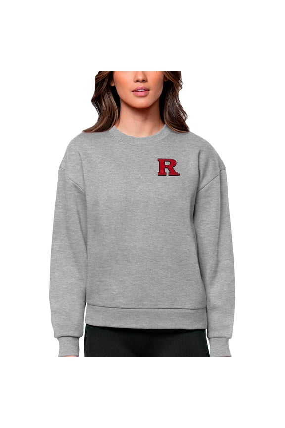 Women's Antigua Heather Gray Rutgers Scarlet Knights Logo Victory Crewneck Pullover Sweatshirt