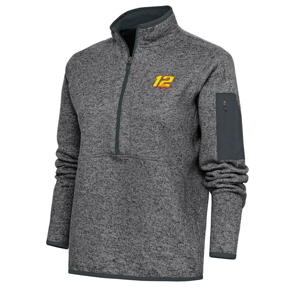 Women's Antigua Heather Gray Ryan Blaney Fortune Half-Zip Pullover Sweater