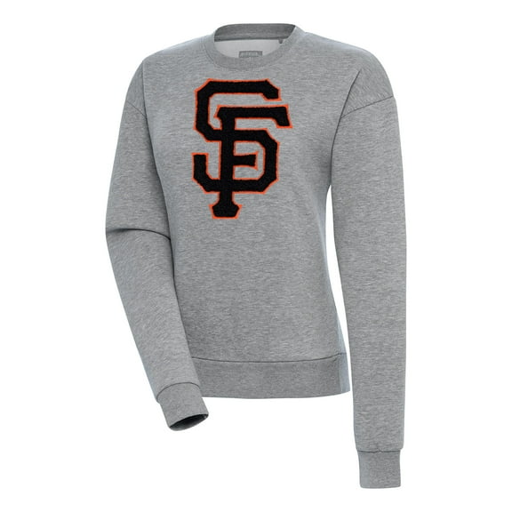 Women's Antigua Heather Gray San Francisco Giants Victory Chenille Pullover Sweatshirt