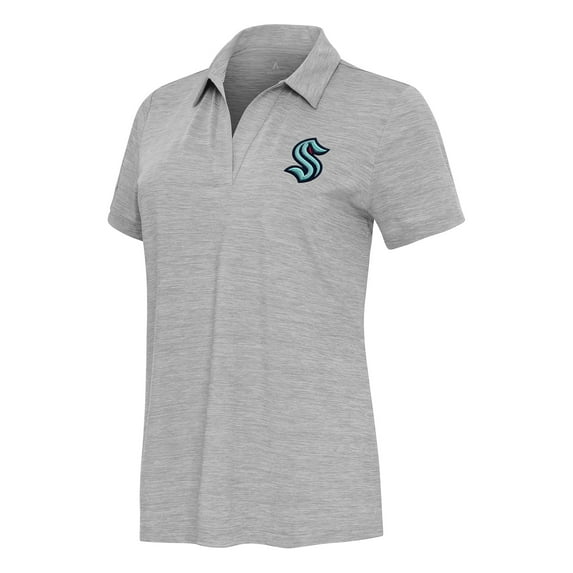 Women's Antigua Heather Gray Seattle Kraken Layout V-Neck Polo