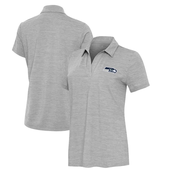 Women's Antigua Heather Gray Seattle Seahawks Layout V-Neck Polo