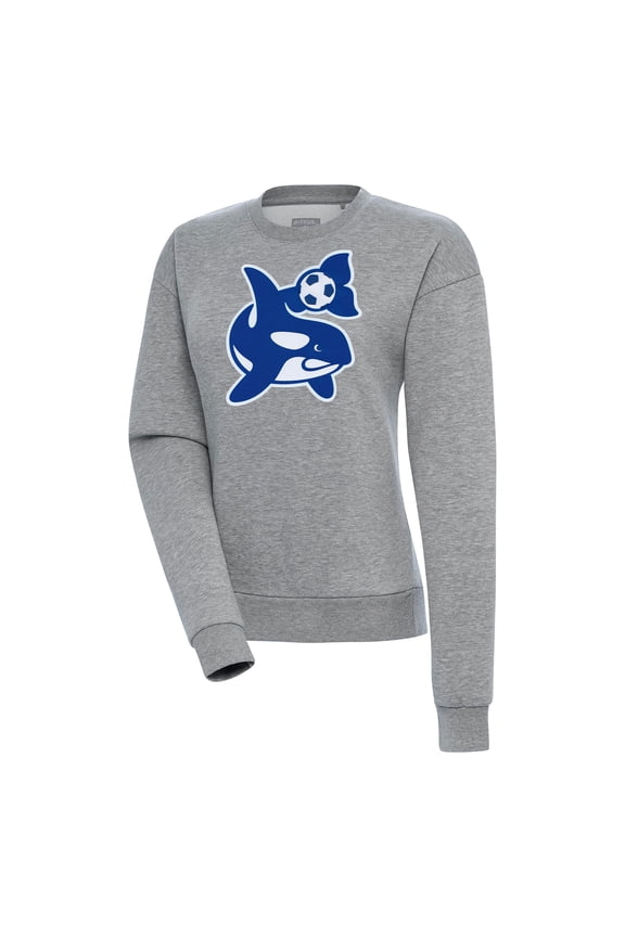 Women's Antigua Heather Gray Seattle Sounders FC Orca Logo Victory Pullover Sweatshirt