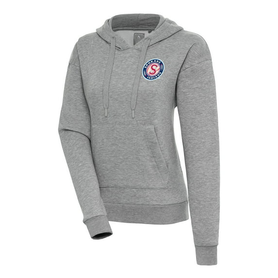 Women's Antigua Heather Gray Spokane Indians Victory Pullover Hoodie
