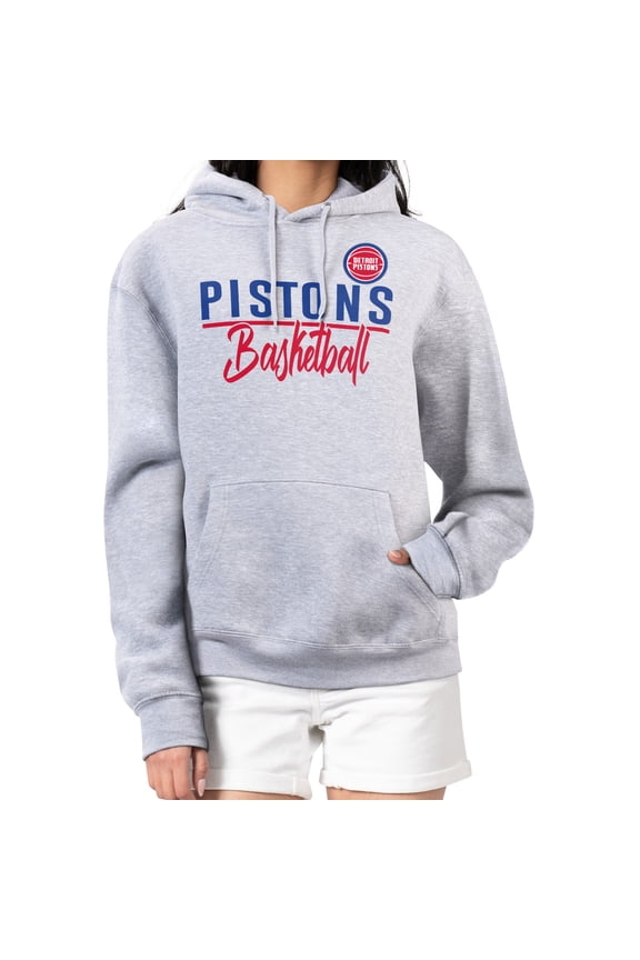 Women's G-III 4Her by Carl Banks Heather Gray Detroit Pistons Graphics Fleece Pullover Hoodie